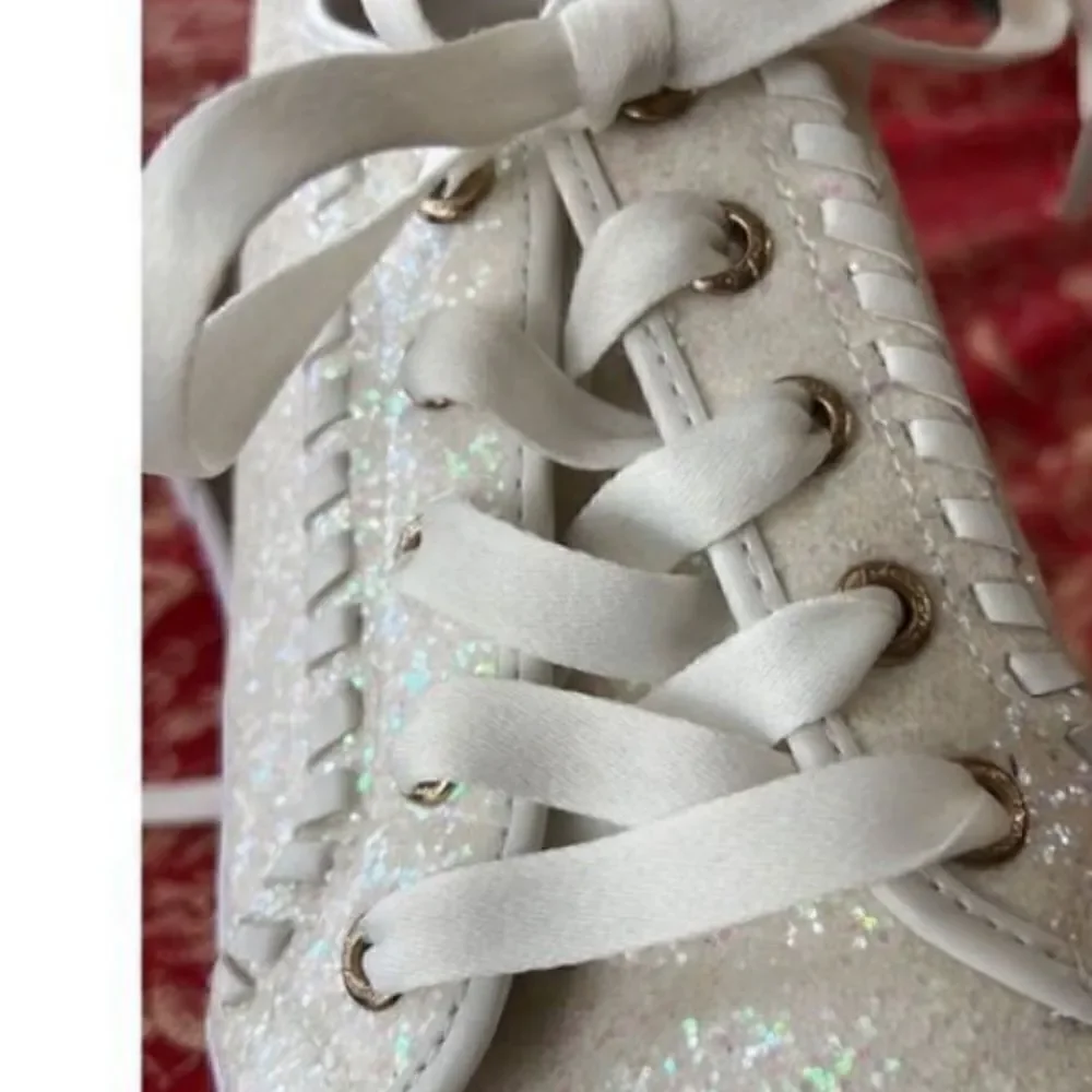 Jack Rogers Womens Size 8.5M Sneakers Carter Textile White Glitter Lace Up Shoes